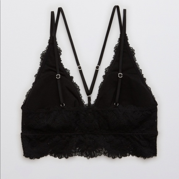 Aerie ANYTIME Sunflower Lace Padded Plunge Bralette - Black - Picture 2 of 8